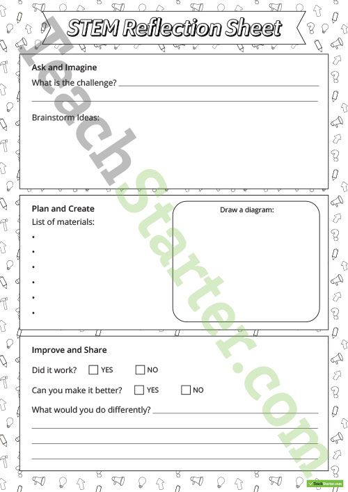 Teaching Resource Use This Stem Reflection Sheet With Your