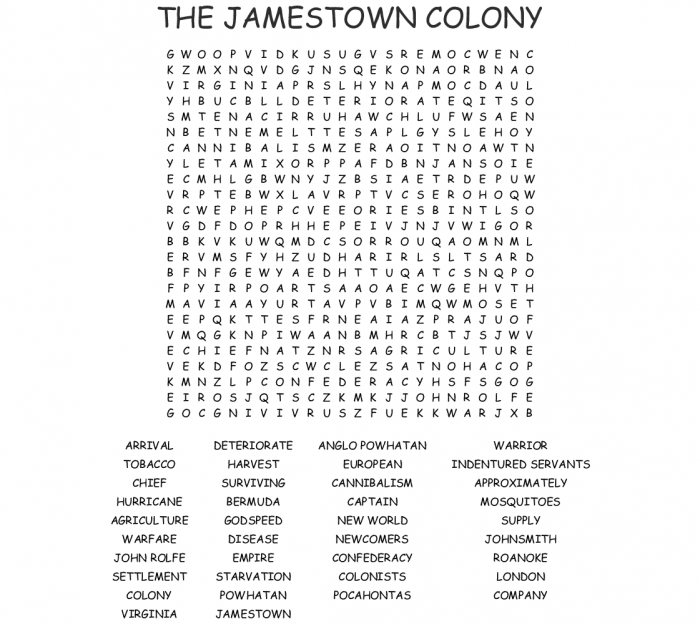 Free Printable Worksheets On Jamestown