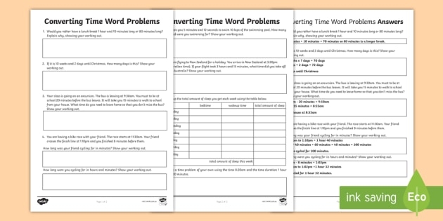Time Conversion Word Problems Worksheets