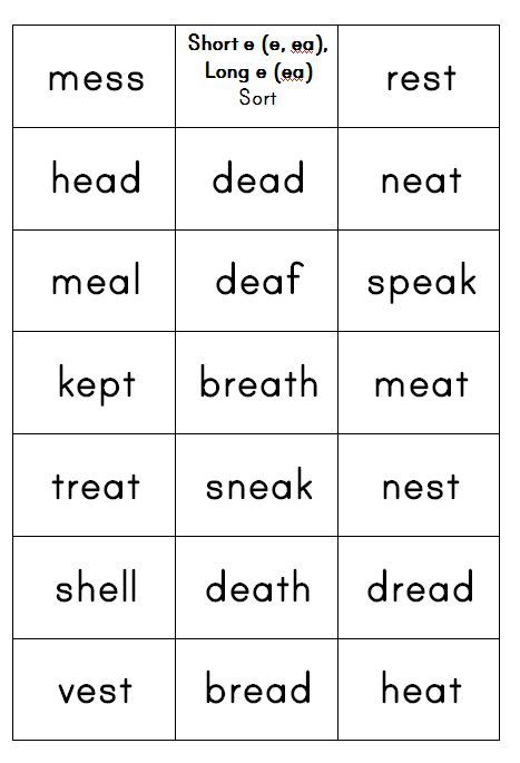 Word Study Lesson Short E   Ea