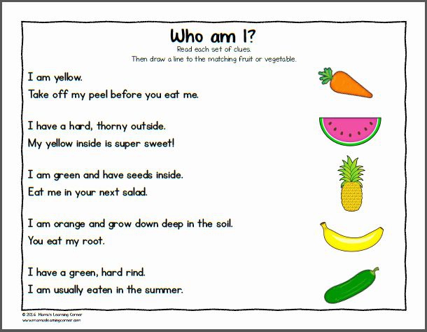 Worksheets For Kindergarten Vegetables