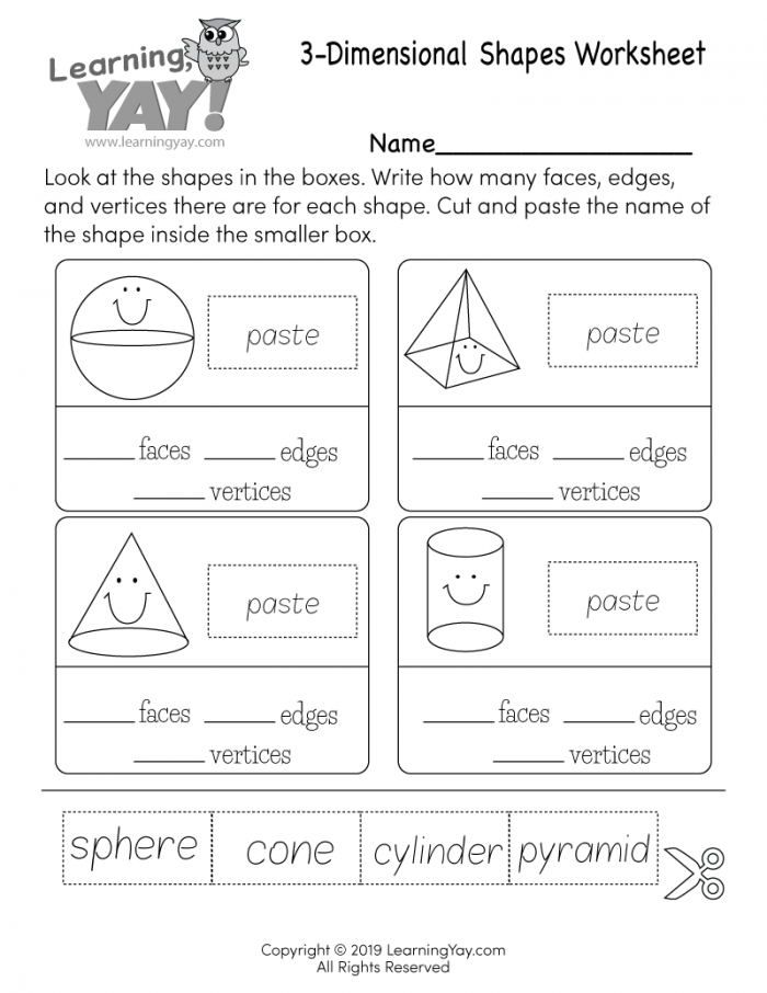 3d shape worksheet for grade 2