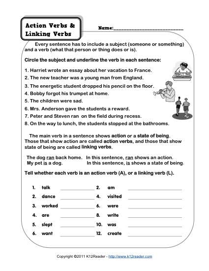 Action Verb And Linking Verb Worksheets