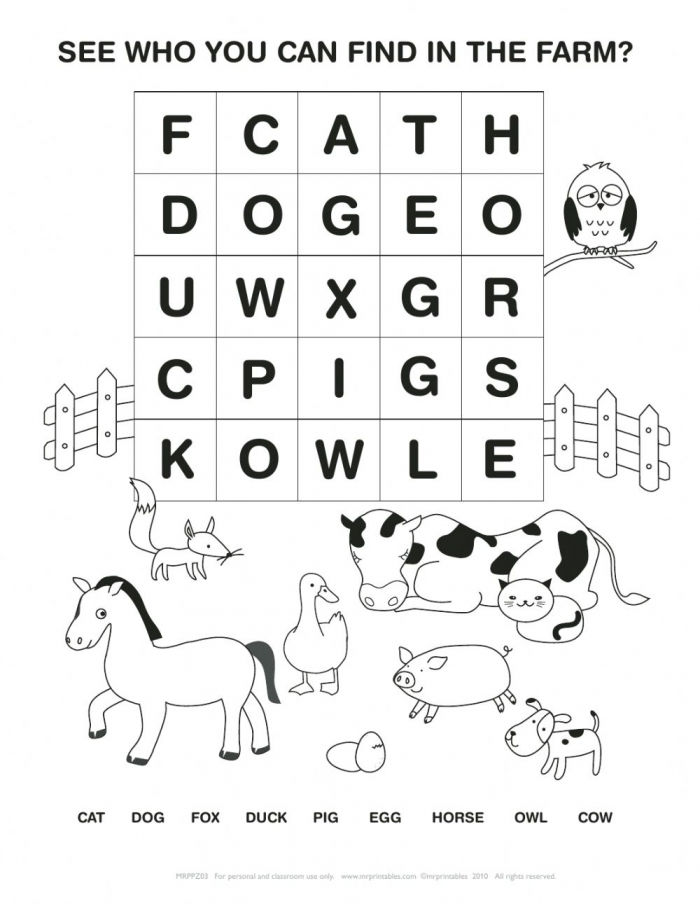 Animals Wordsearch Worksheet