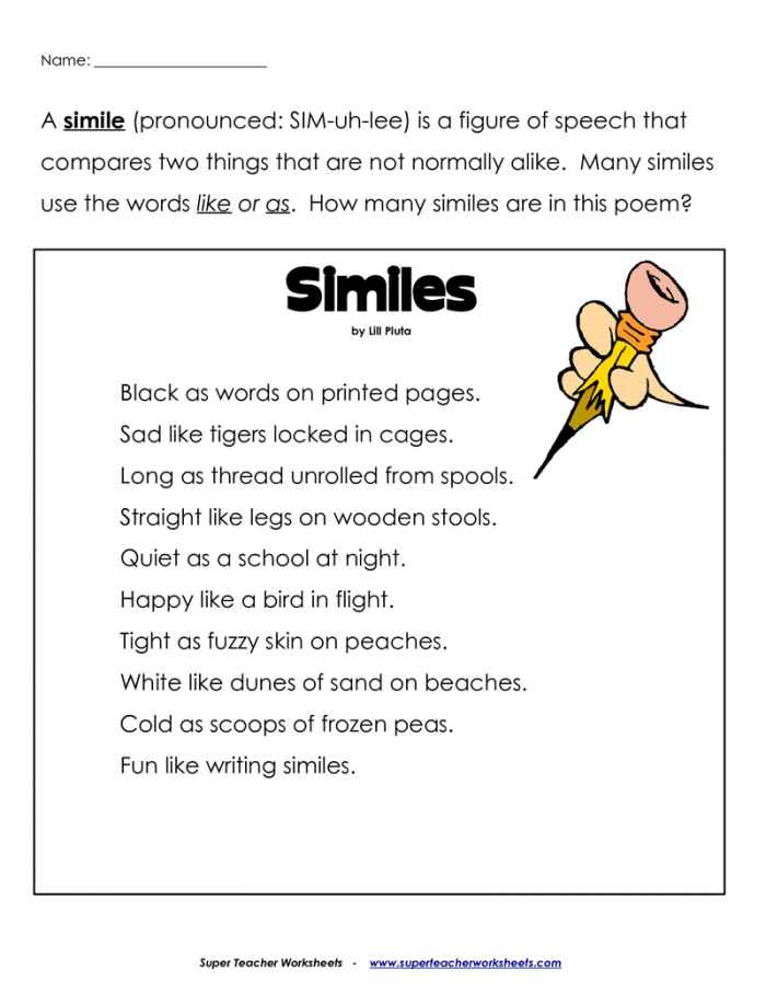 Metaphor And Simile Search Worksheets | 99Worksheets
