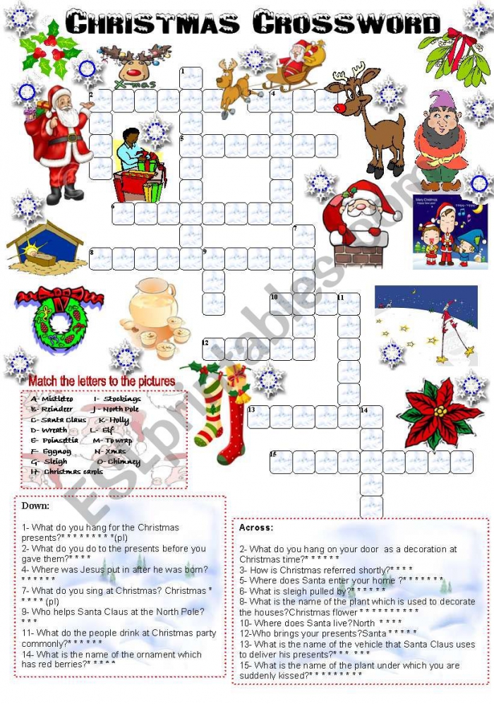 Christmas Crossword Worksheets 99Worksheets