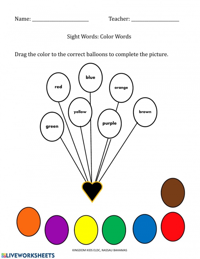 Color Sight Words Worksheet
