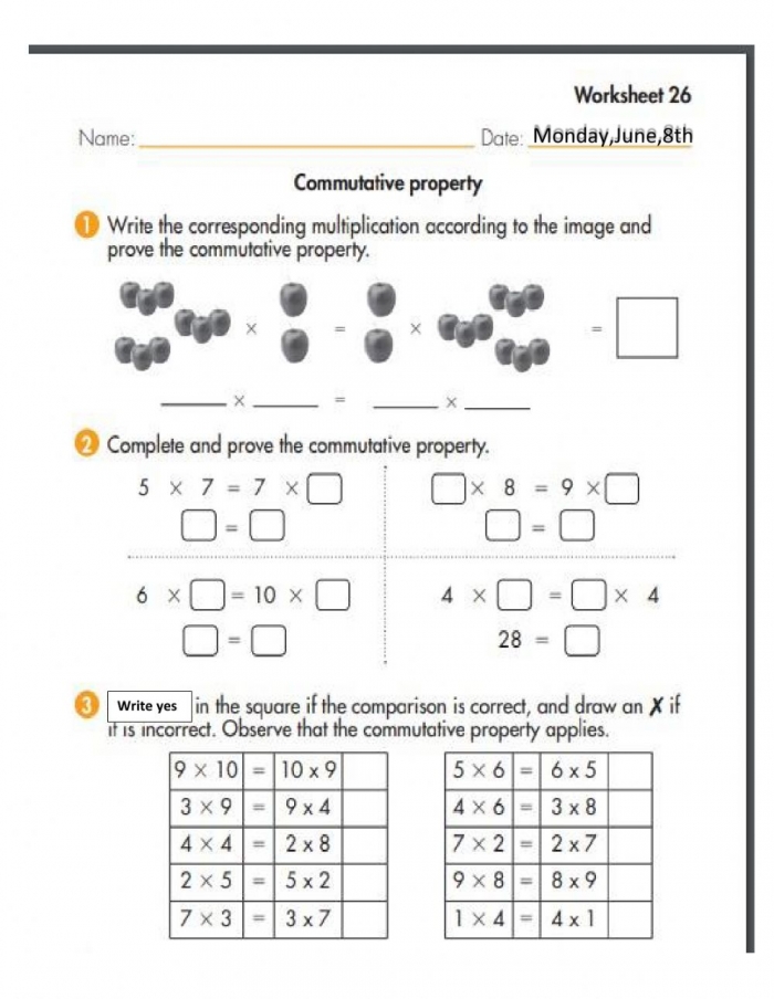 Identifying Multiplication Properties Worksheet