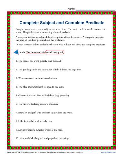 Complete Subject And Complete Predicate
