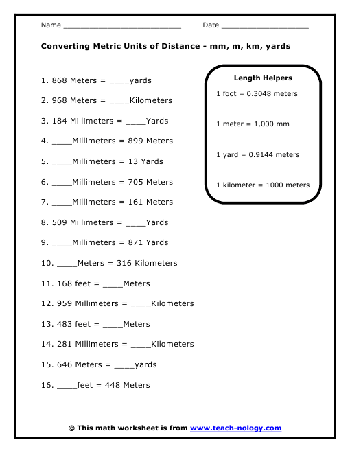 Converting Metric Units Of Distance