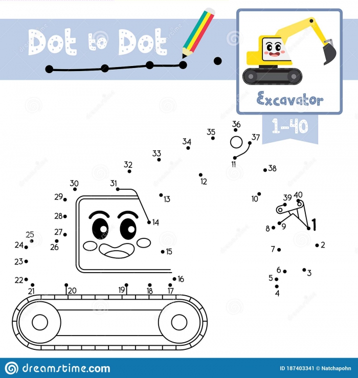 Dot To Dot Educational Game And Coloring Book Excavator Cartoon