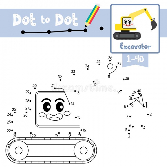 Dot To Dot Educational Game And Coloring Book Excavator Cartoon