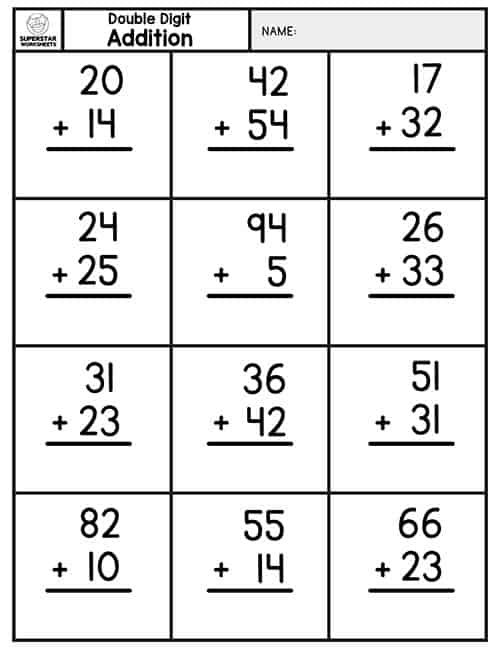 Double Digit Addition Without Regrouping Superstar Worksheets