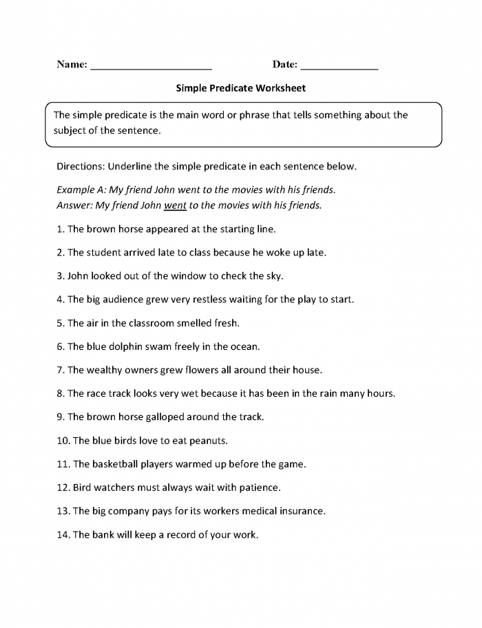 complete subject and complete predicate worksheets 99worksheets