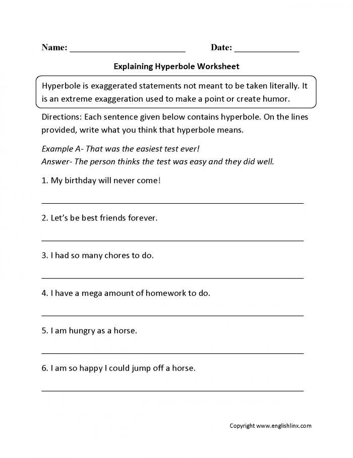 examples of hyperbole worksheets 99worksheets