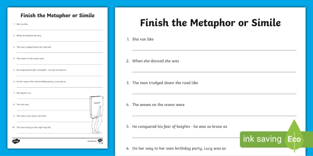 Finish The Metaphors And Similes Worksheet Teacher Made