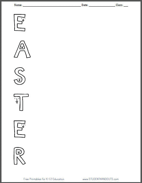 Free Printable Easter Acrostic Worksheet For Kids