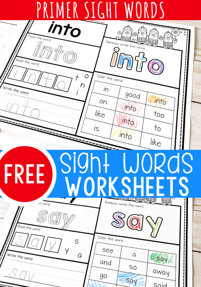 Free Printable Kindergarten Sight Words Worksheets