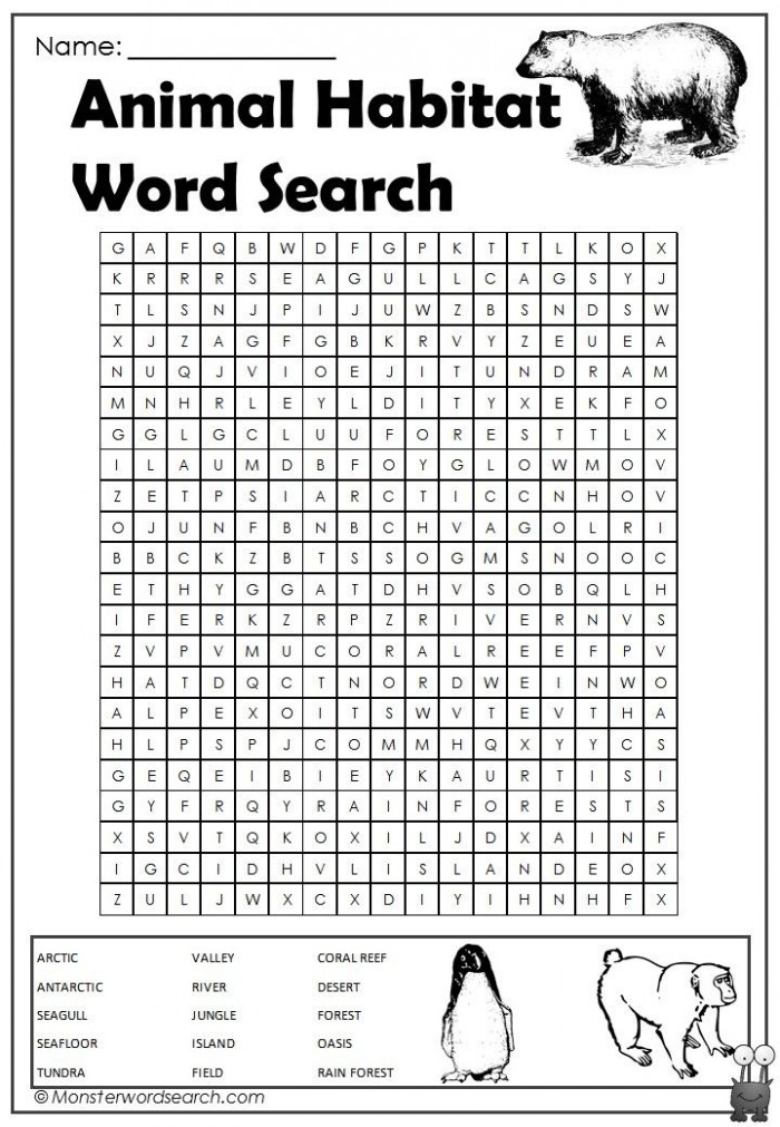 Habitats Word Search Forest Animals Worksheets