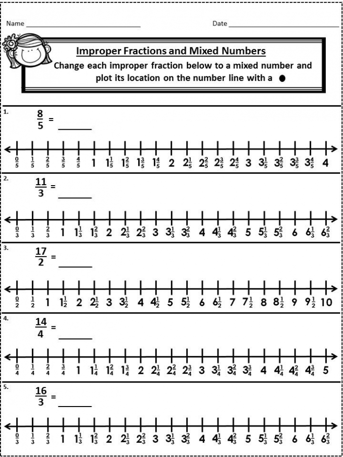 More Adding Mixed Numbers And Improper Fractions On A Number Line Worksheets 99Worksheets