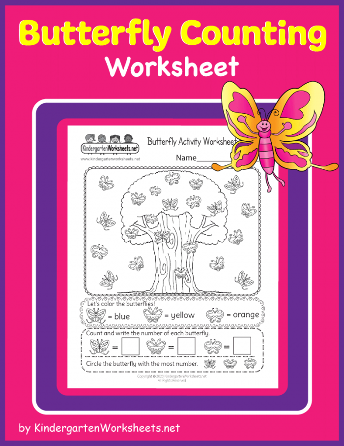 Kindergarten Butterfly Counting Worksheet
