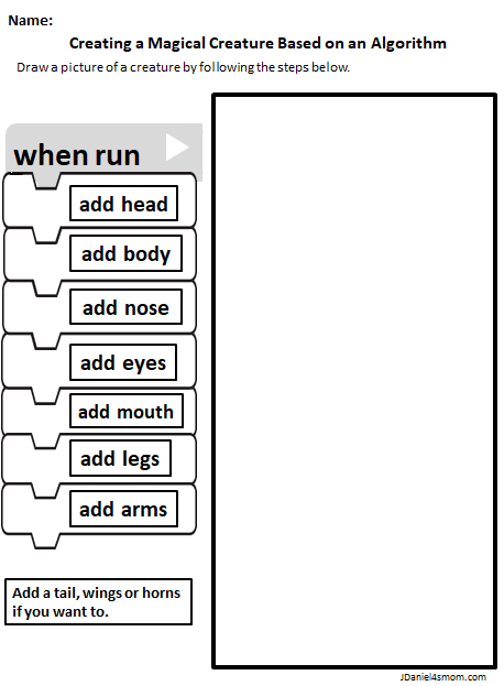 Magical Creatures Stem Coding Algorithm Drawing Activity