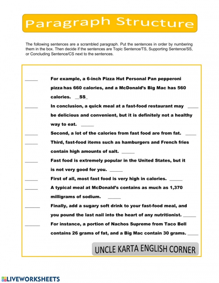 Paragraph Structure Interactive Worksheet