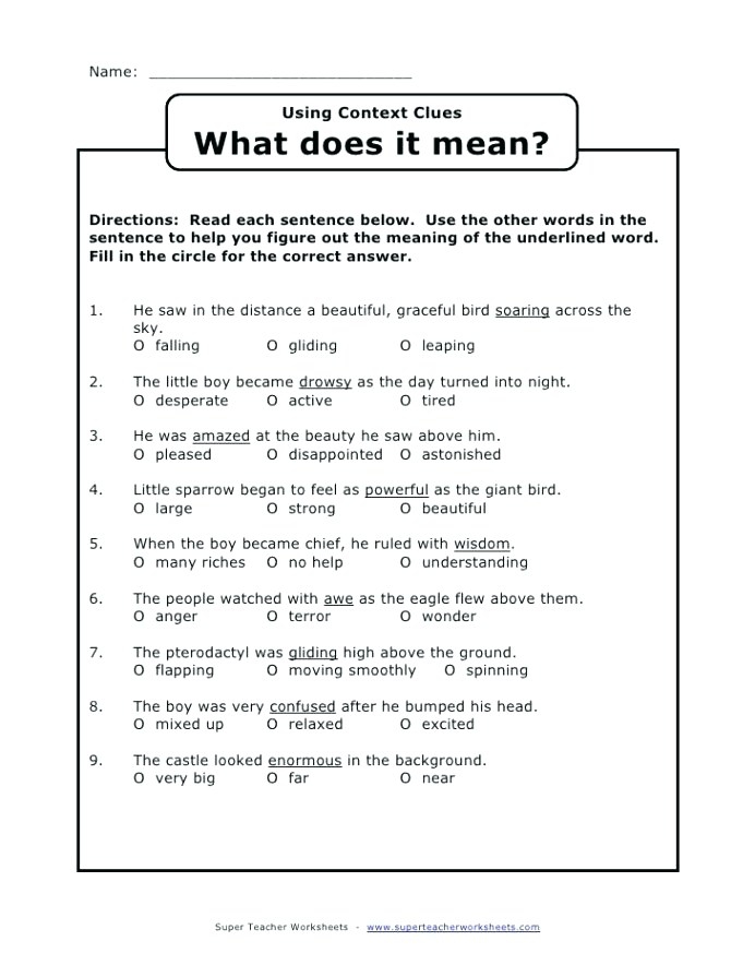 Context Clues Table Worksheets 99Worksheets