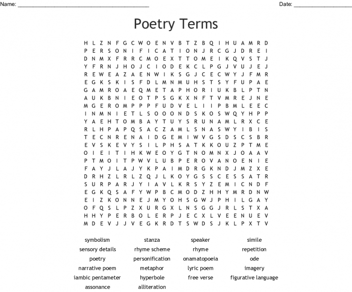 Poetry Terms Word Search