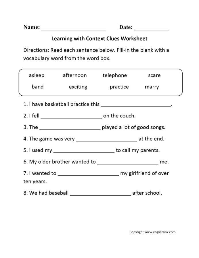 Rd Grade English Worksheets For Free Context Clues Reading Games