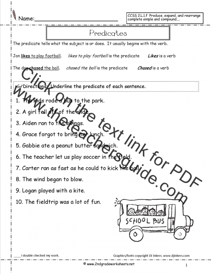 Second Grade Sentences Worksheets  Ccss Lf Worksheets