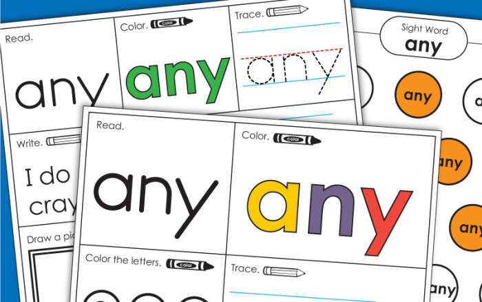 Sight Word Any Worksheets