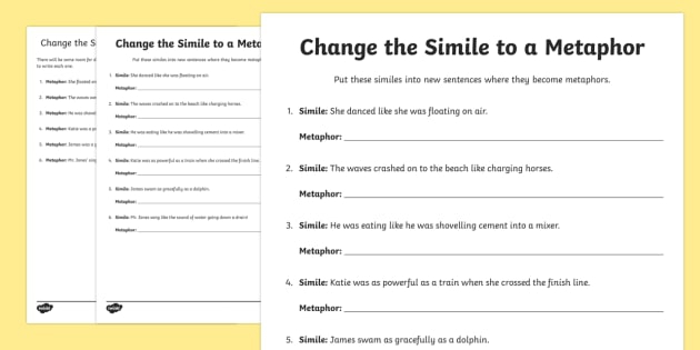Simile And Metaphor Worksheet