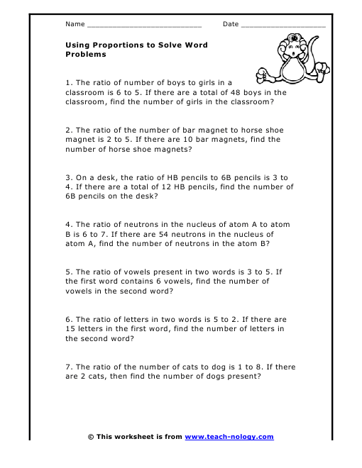 Solving Proportion Word Problems Worksheet