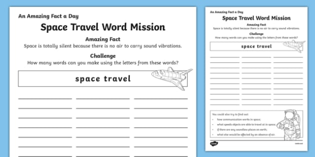 Space Travel Word Mission Worksheet  Worksheet  Worksheet