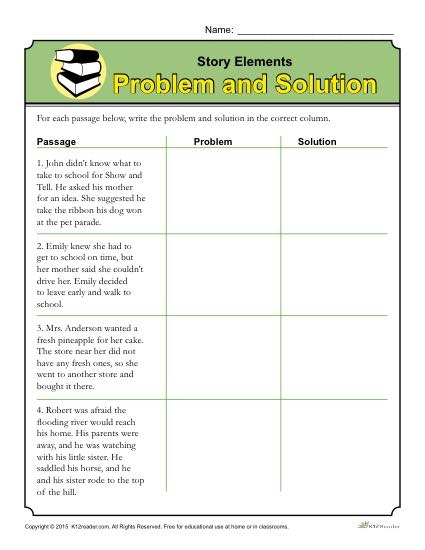 Story Elements Worksheet Problem And Solution