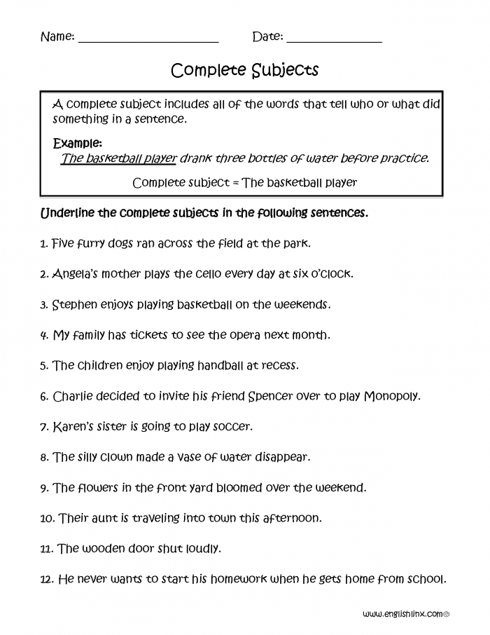 Subject And Predicate Worksheets