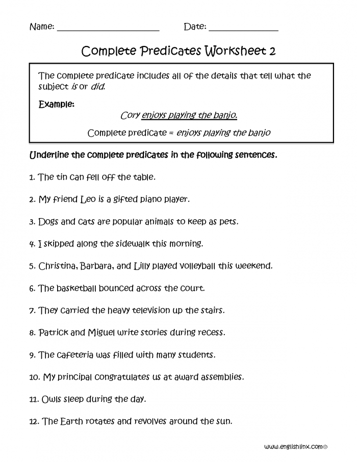 Subject And Predicate Worksheets