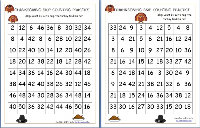 Thanksgiving Skip Counting Mazes S  S  S Free