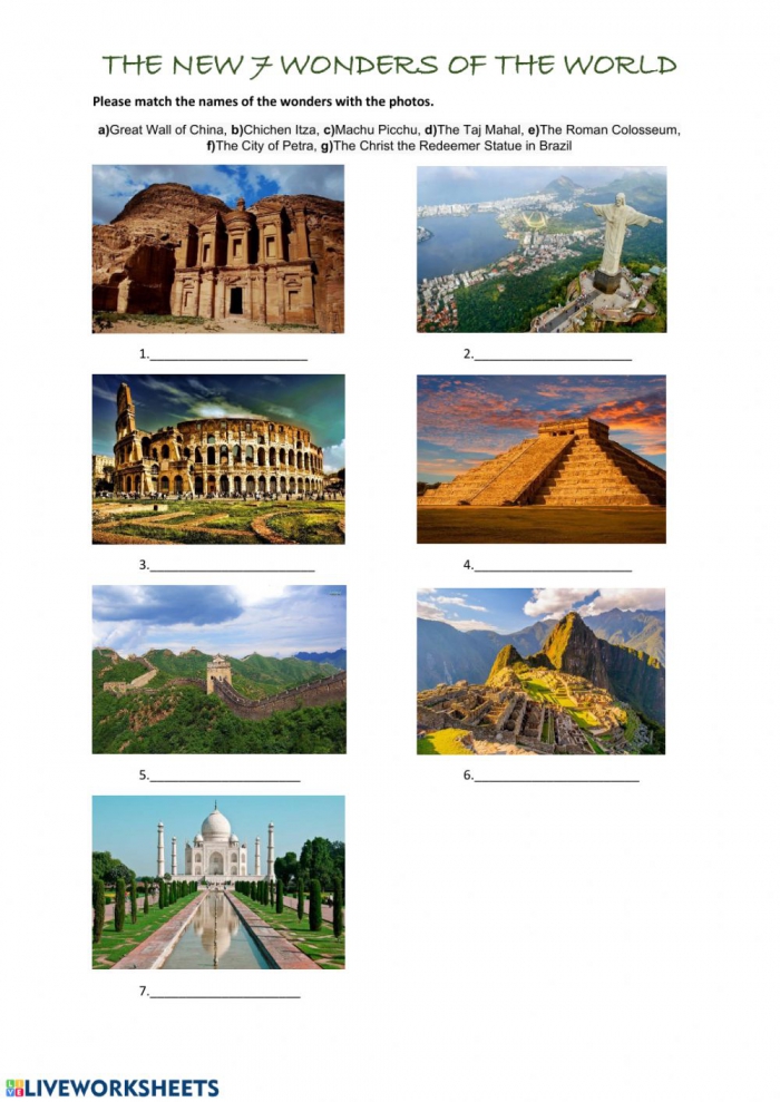 The New  Wonders Of The World Worksheet