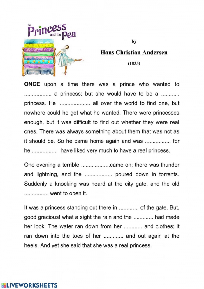 The Princess And The Pea Interactive Worksheet