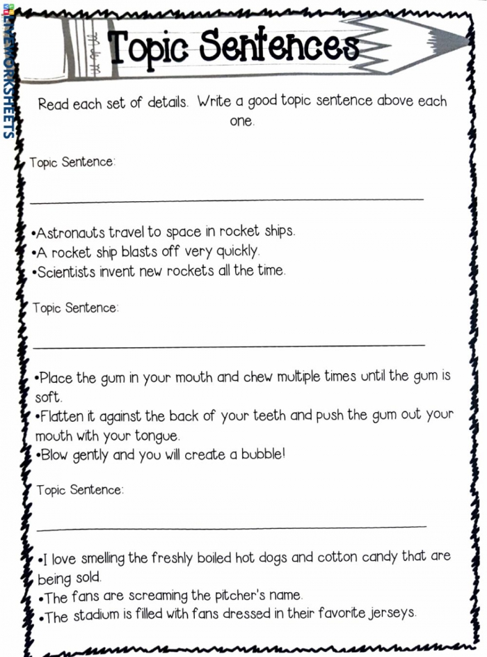 Topic Sentences Worksheets 99Worksheets