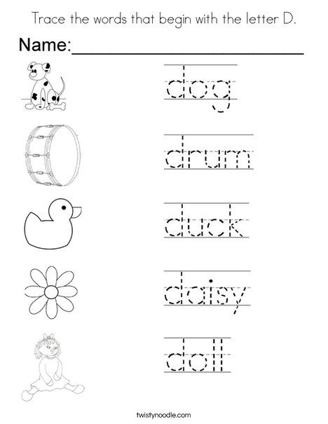 Trace The Words That Begin With The Letter D Coloring Page