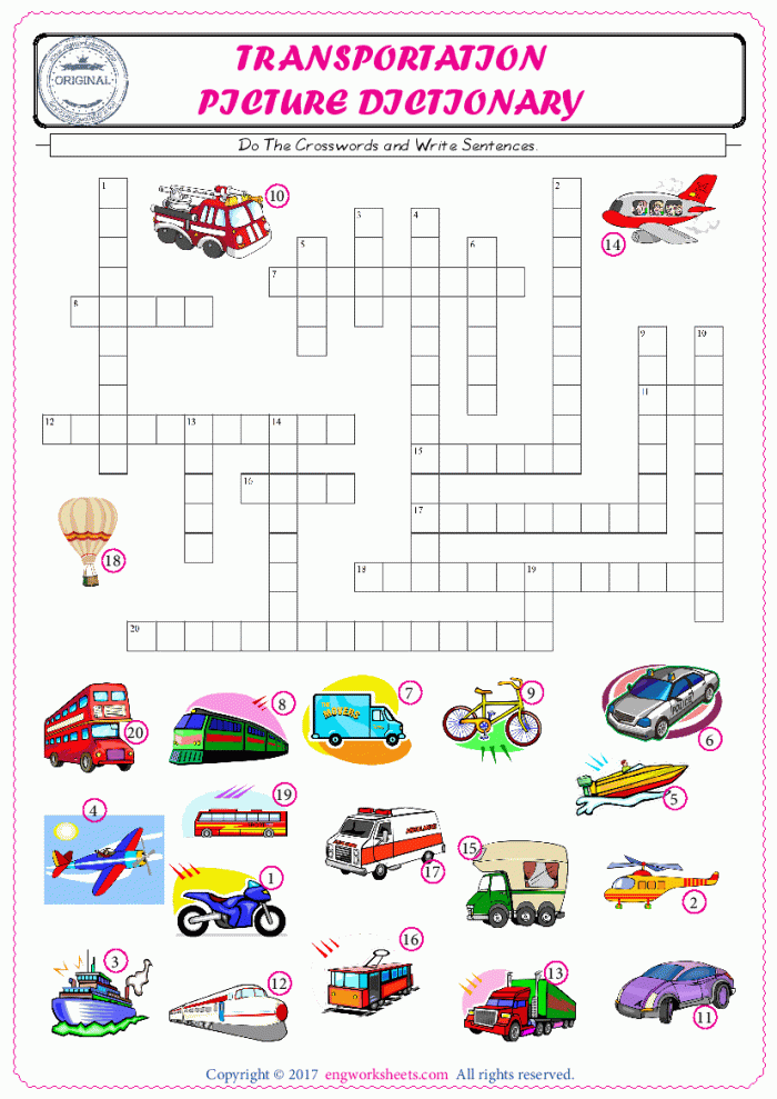 Transportation English Worksheet For Kids Esl Printable Picture