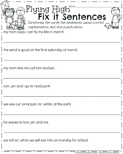 Worksheet Worksheets Punctuation March Flying High Fix Sentences