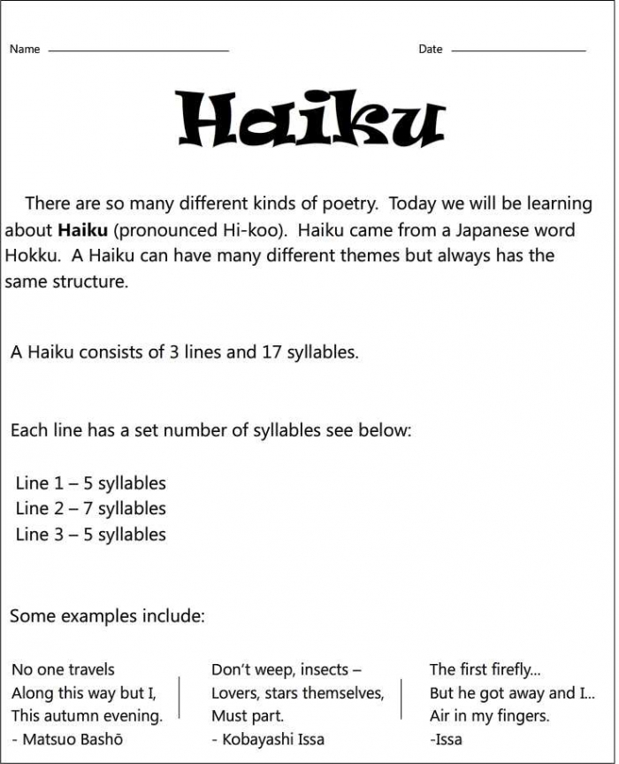 Writing Haiku Poems For Kids Examples Worksheets Preschool Lesson