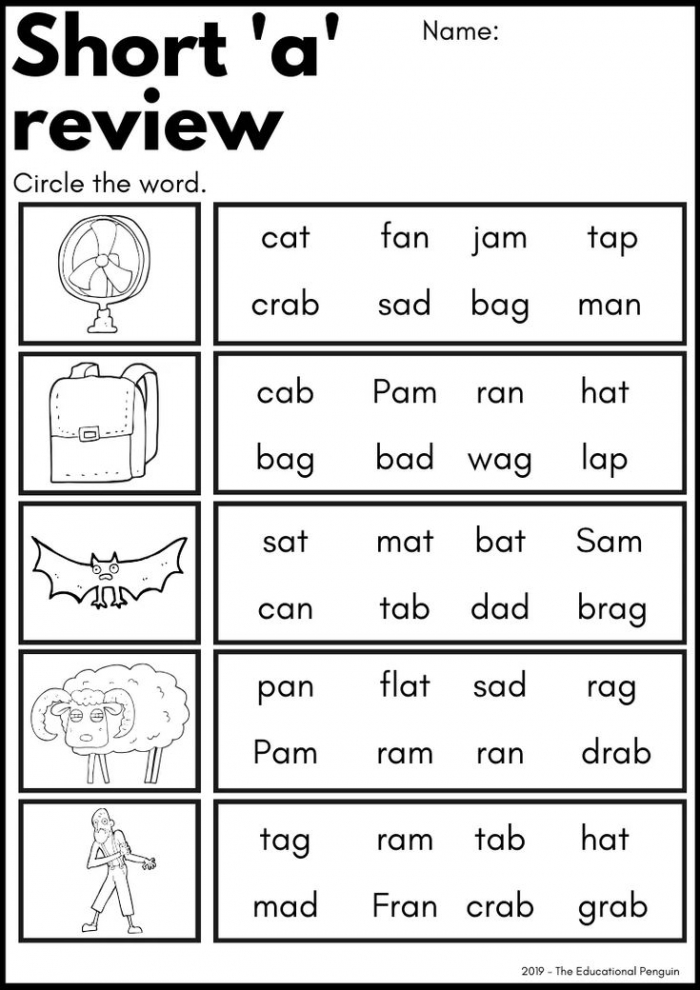 Cvc Worksheets Short 'a' Sound