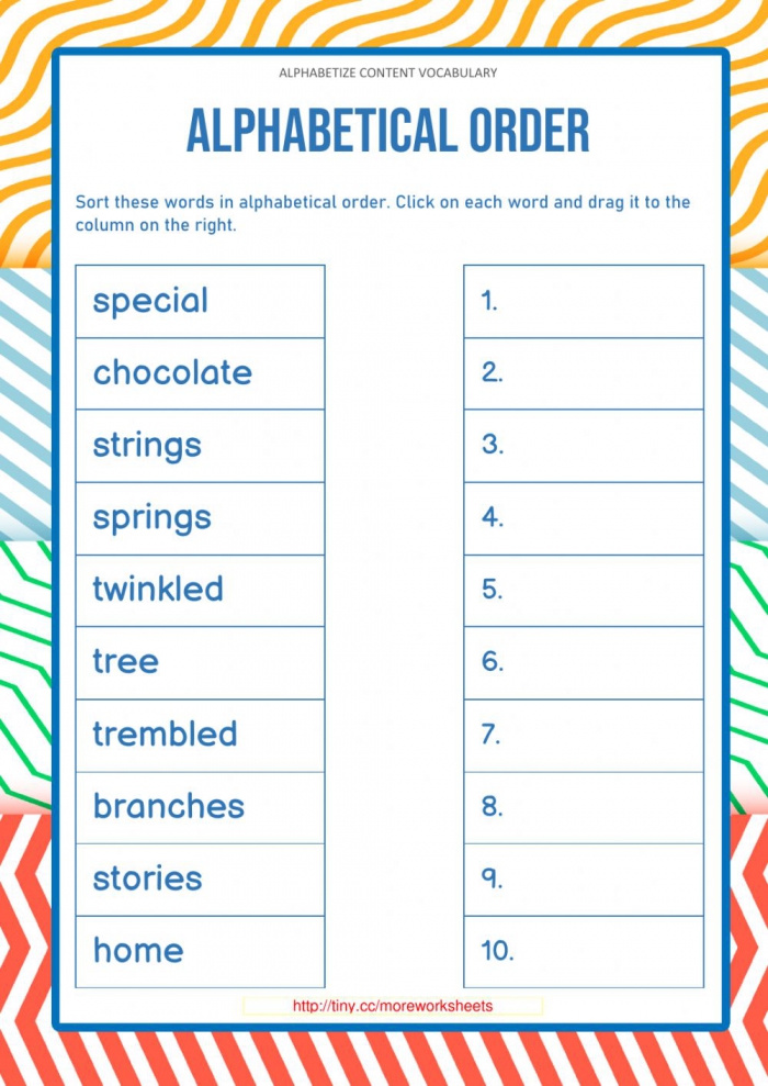 Alphabetize Content Vocabulary  Worksheet