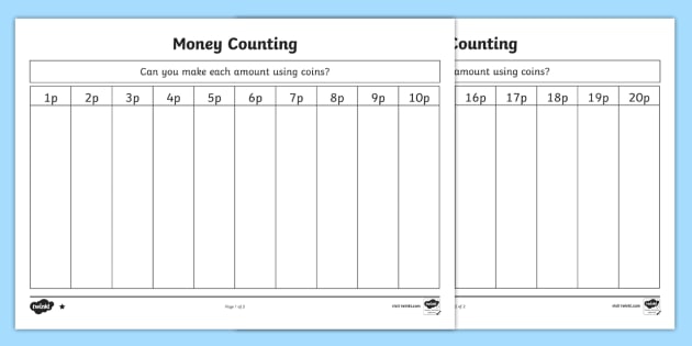 British Money Coin Sorting Sheet
