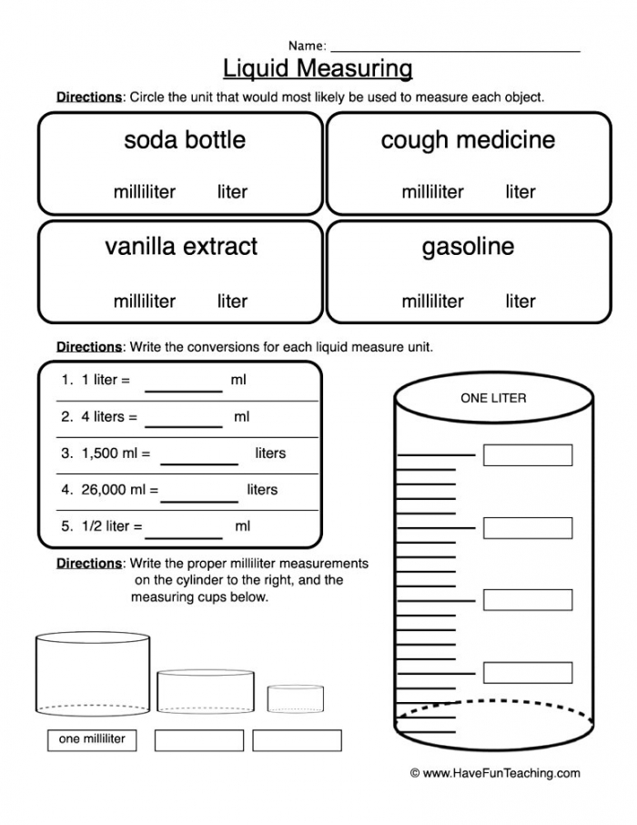 Choosing Milliliter Or Liter Worksheet  Have Fun Teaching